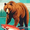Brown Bear And Fish Art Diamond Painting