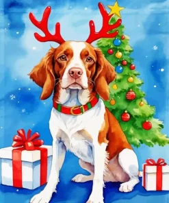 Christmas Brittany Spaniel Puppy Diamond Painting