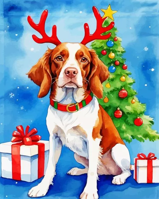 Christmas brittany spaniel puppy Diamond Paintings Christmas Brittany Spaniel Puppy Diamond Painting