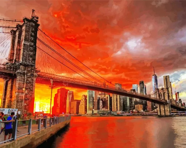 brooklyn skyline at sunset Diamond With Numbers Brooklyn Skyline At Sunset Diamond Painting