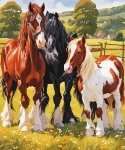 Brown And Black Horses Diamond Painting