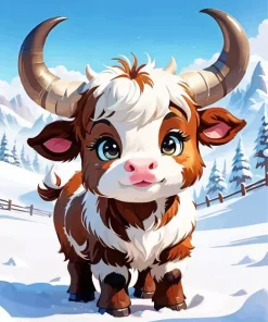 Brown And White Baby Cow Diamond Painting