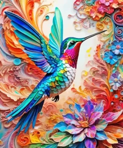 Colorful Flower And Hummingbird Diamond Painting