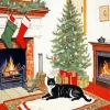 Fireplace Christmas Cat Diamond Painting