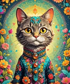 Floral Cat Art Diamond Painting