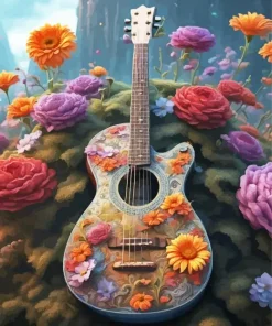 Floral Guitar Art Diamond Painting