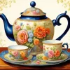 Floral Tea Set Diamond Painting