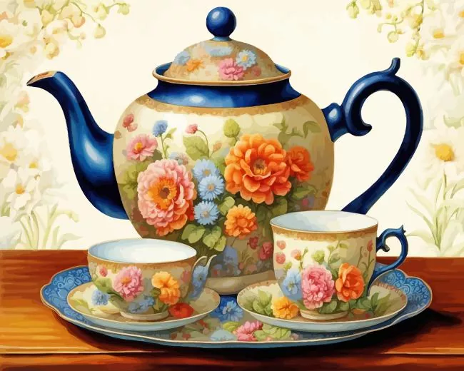 floral tea set Diamond With Numbers Floral Tea Set Diamond Painting
