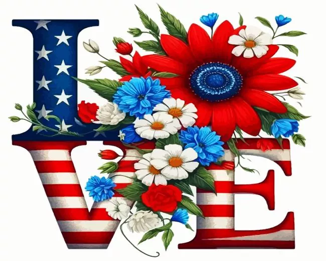 flower american flag Diamond With Numbers Flower American Flag Diamond Painting