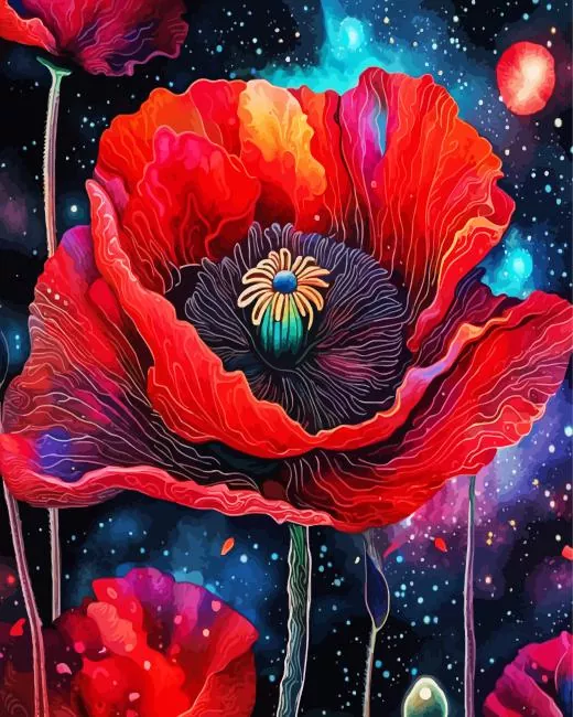 flower black and red Diamond With Numbers Flower Black And Red Diamond Painting