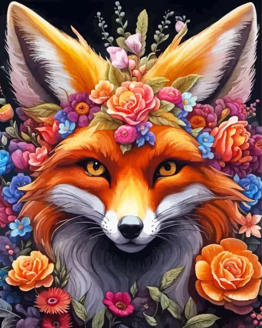 flower fox art Diamond With Numbers Flower Fox Art Diamond Painting