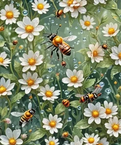Flowers And Bees Diamond Painting