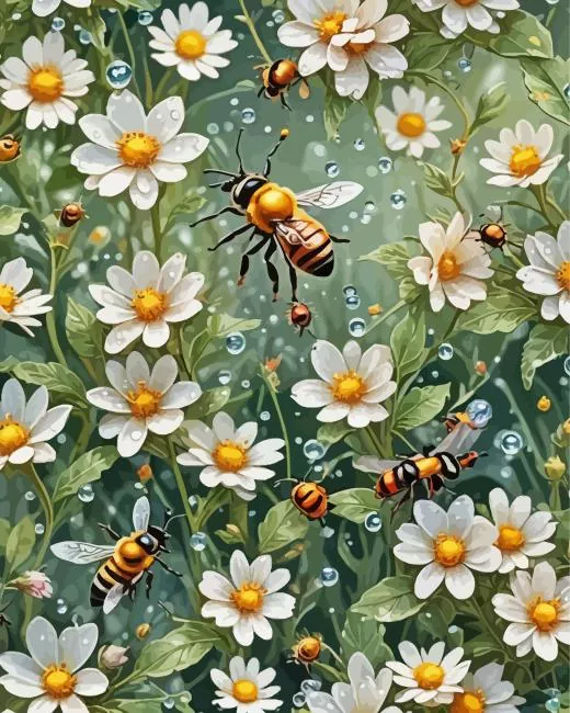 flowers and bees Diamond With Numbers Flowers And Bees Diamond Painting