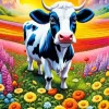 Flowers And Cute Cow Diamond Painting