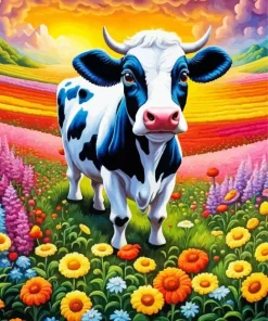 Flowers And Cute Cow Diamond Painting