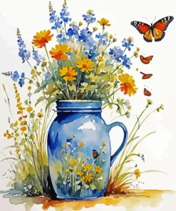 Flowers In A Jar And A Butterfly Diamond Painting