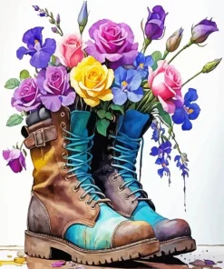 Flowers In Boots Diamond Painting