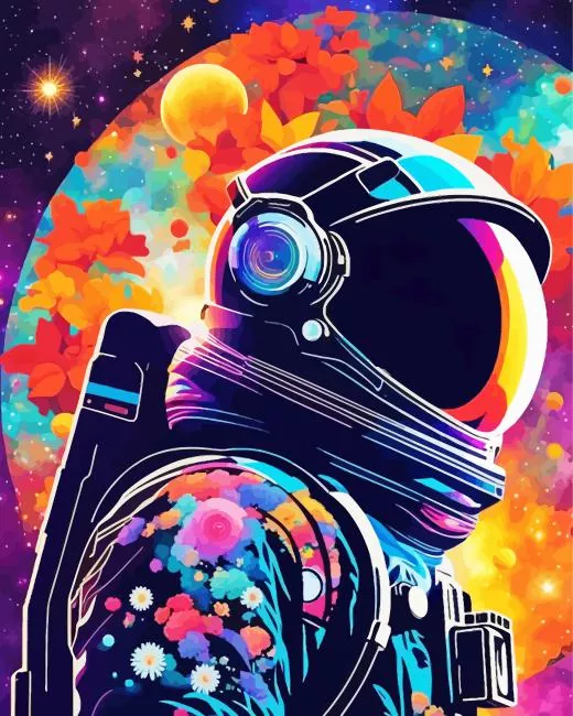 galaxy flower astronaut Diamond With Numbers Galaxy Flower Astronaut Diamond Painting