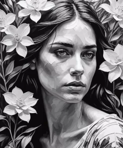 Monochrome Floral Woman Diamond Painting