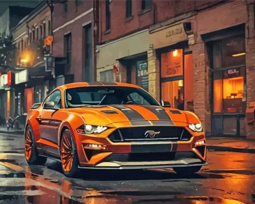Orange Mustang Car Diamond Painting