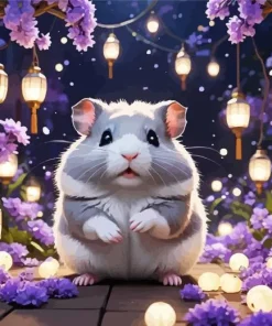 Purple Flowers And Hamster Diamond Painting