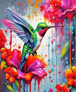 Splash Flower Hummingbird Diamond Painting