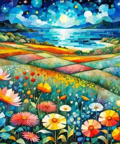 Starry Night Flower Field Diamond Painting