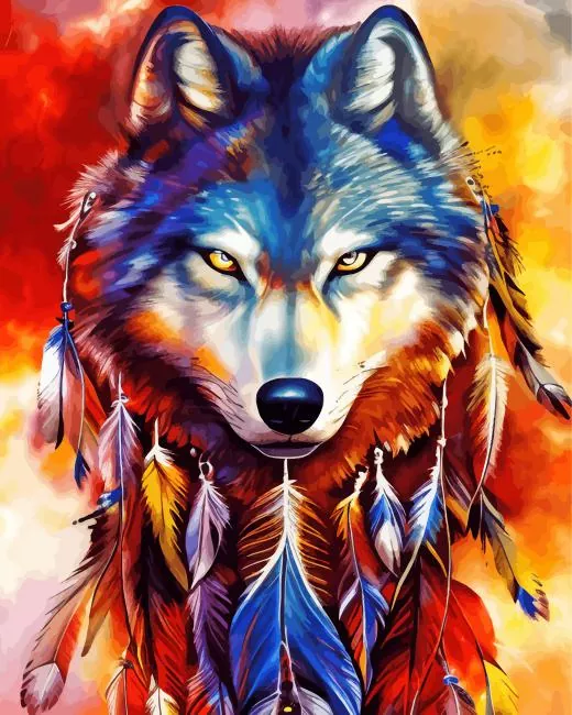 wolf dream catcher Diamond With Numbers Wolf Dream Catcher Diamond Painting