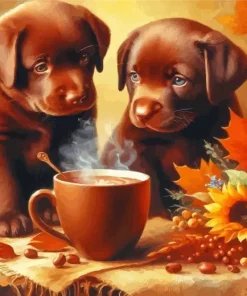 Autumn Brown Puppies Diamond Painting