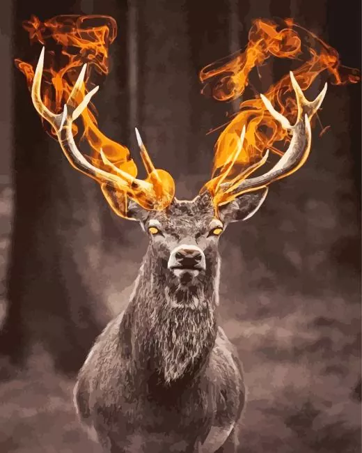 Burning Buck Antlers Diamond With Numbers Burning Buck Antlers Diamond Painting