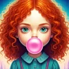 Ginger Girl Blowing Bubble Gum Diamond Painting