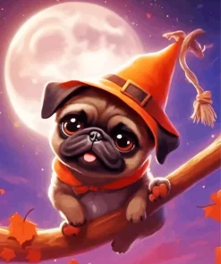 Halloween Brown Pug Puppy Diamond Painting