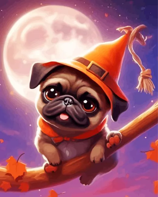 Haloween brown pug puppy Diamond By Numbers Halloween Brown Pug Puppy Diamond Painting