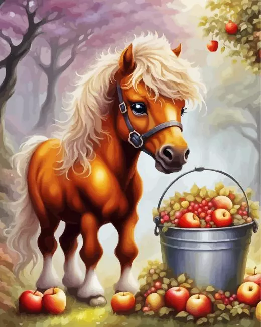 Horse and apples bucket Diamond By Numbers Horse And Apples Bucket Diamond Painting