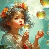 Little Girl Blowing Bubbles Diamond Painting