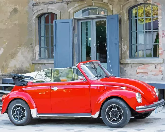 Red bug car Diamond By Numbers Red Bug Car Diamond Painting