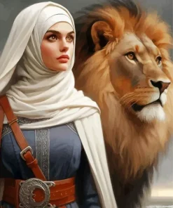 Arab Lady And Lion Diamond Painting