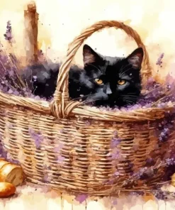 Black Cat And Lavender Diamond Painting