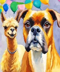 Brown Boxer Dog With Llama Diamond Painting