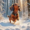 Brown Fluffy Dachshund In Snow Diamond Painting