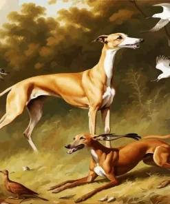Brown Greyhound Dogs Hunting Diamond Painting