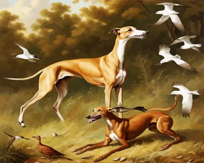 brown greyhound dogs hunting Diamond By Numbers Brown Greyhound Dogs Hunting Diamond Painting