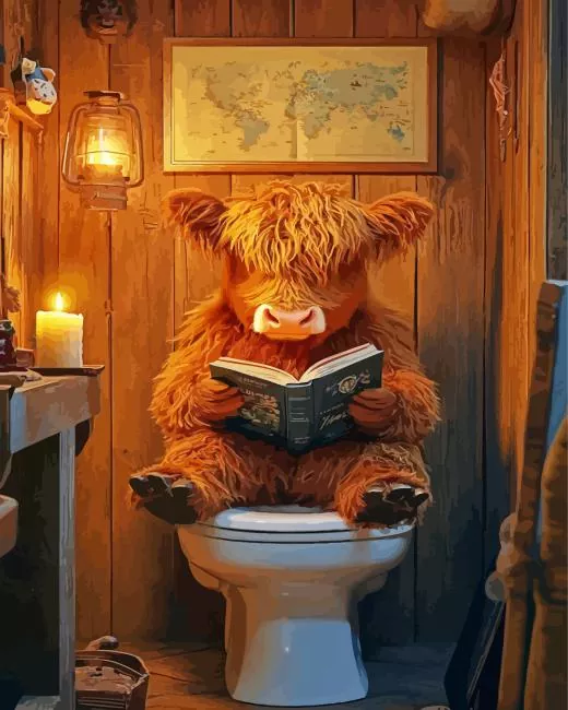 brown highland calf reading book Diamond Paints Brown Highland Calf Reading Book Diamond Painting