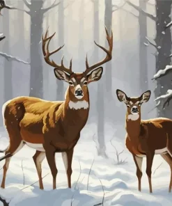 Buck And Doe In Snow Diamond Painting