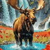 Bull Moose In Water Diamond Painting