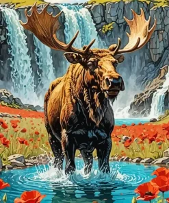 Bull Moose In Water Diamond Painting