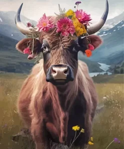 Bull With Flower Crown Diamond Painting
