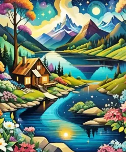 Cool Forest Cabin Diamond Painting