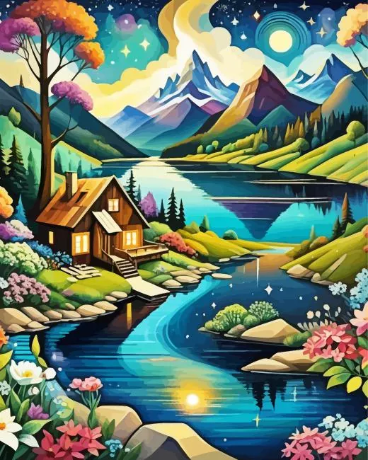 cool forest cabin Diamond By Numbers Cool Forest Cabin Diamond Painting
