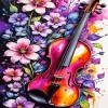 Flowers Violin Art Diamond Painting